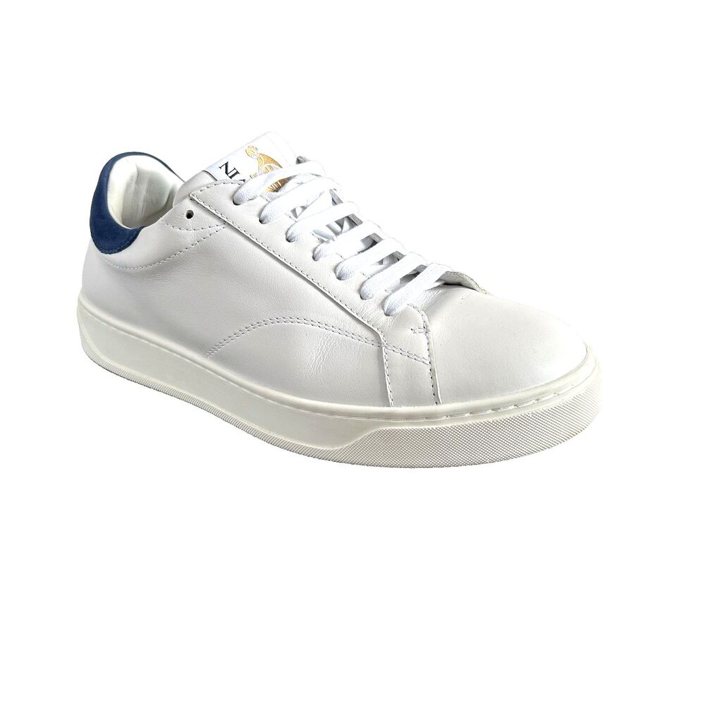 LANVIN DDBO Men's Leather Sneakers White Blue Low Top Sz 8 Excellent Condition